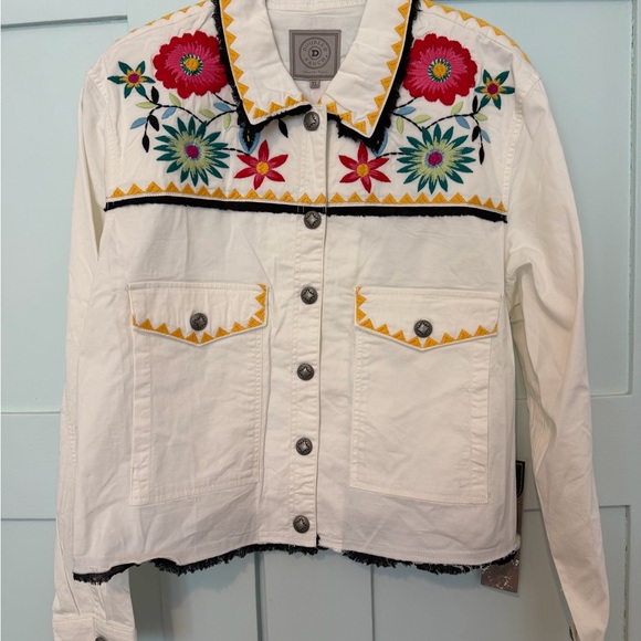Double D Ranch Jackets & Blazers - Double D Ranch White Jean Jacket with Colorful Embroidery